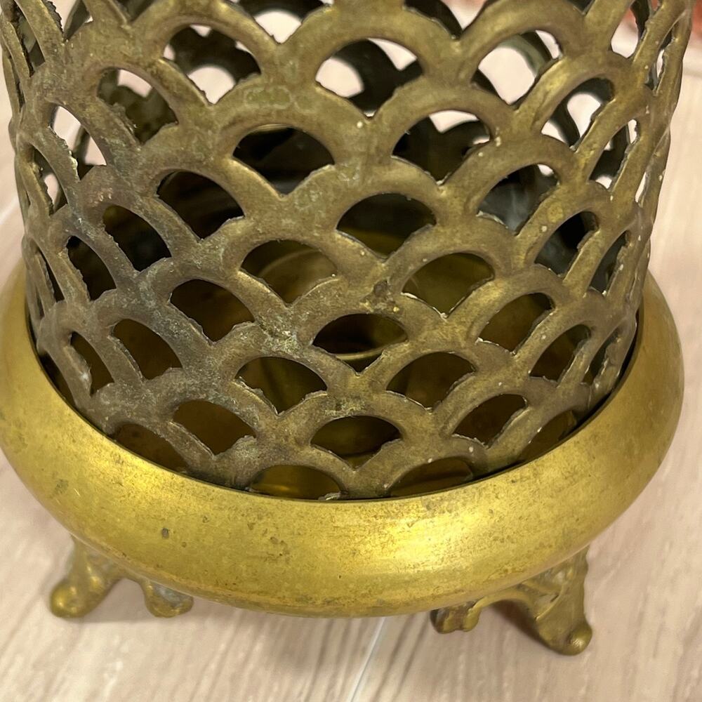 Beautiful Vintage Brass Arabic Lantern Pillar Candle Holder With Lattice Detail - Picture 6 of 9